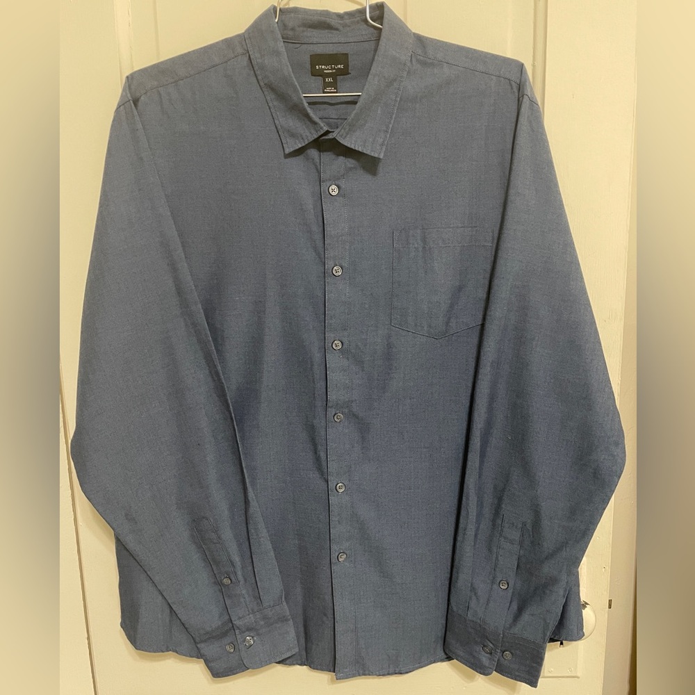 EUC Structure Men's Button Up Down Blue XXL Dress Shirt w Pocket Modern Fit